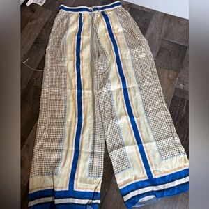 Shona Joy Wide Leg Palazzo Pants Cream Blue Geometric Resort